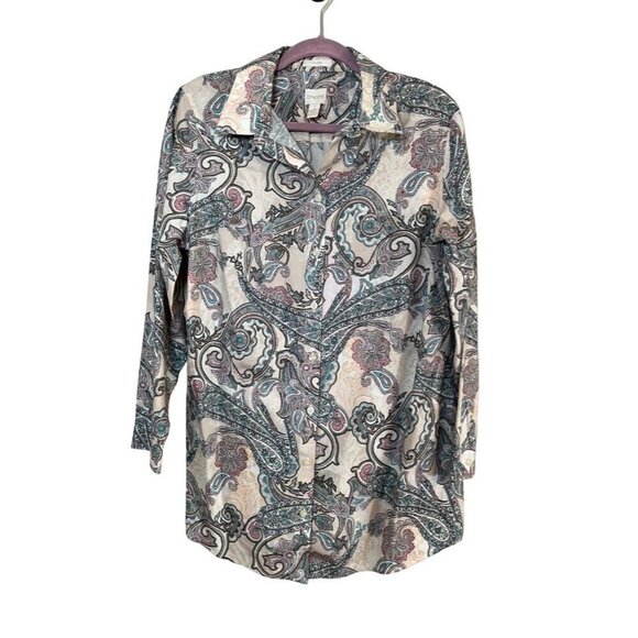 Chicos Tops - Chicos Paisley Top L Pink Resort Western Boho Floral Workwear Classic Preppy